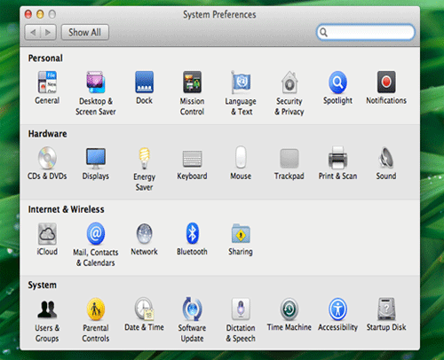 system preferences